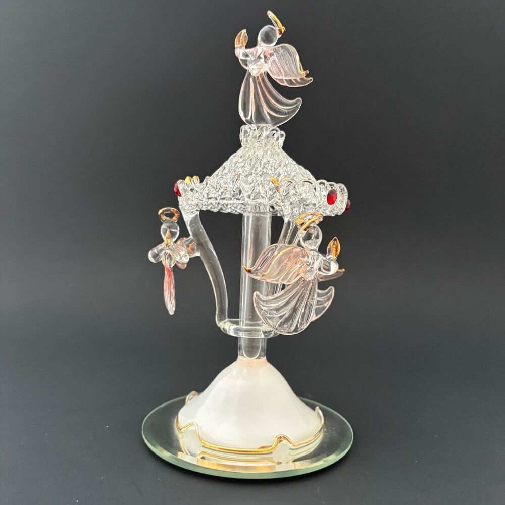 Pink Spun Glass Angel Carousel Spins On Pedestal Celestial Heavenly